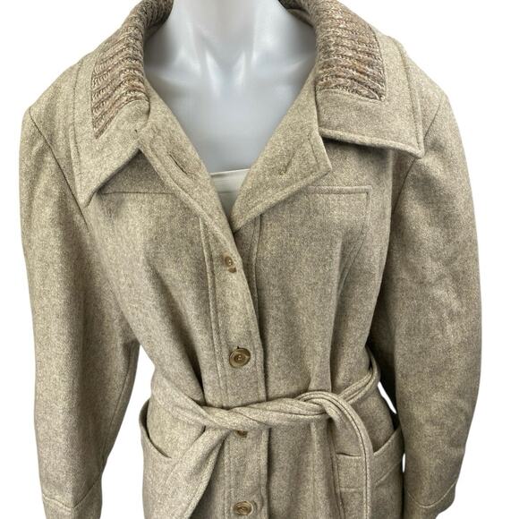 JCPenney Women's Beige Long Sleeve Tie Waist Button Up Trench Coat Jacket Size M - Picture 3 of 5